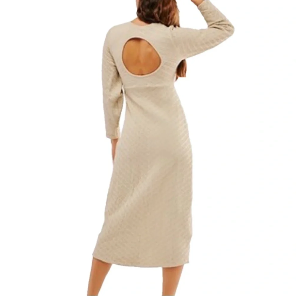 New FREE PEOPLE Gabby Seamless Long Sleeve Midi Dress Wet Plaster Quilted M/L‎